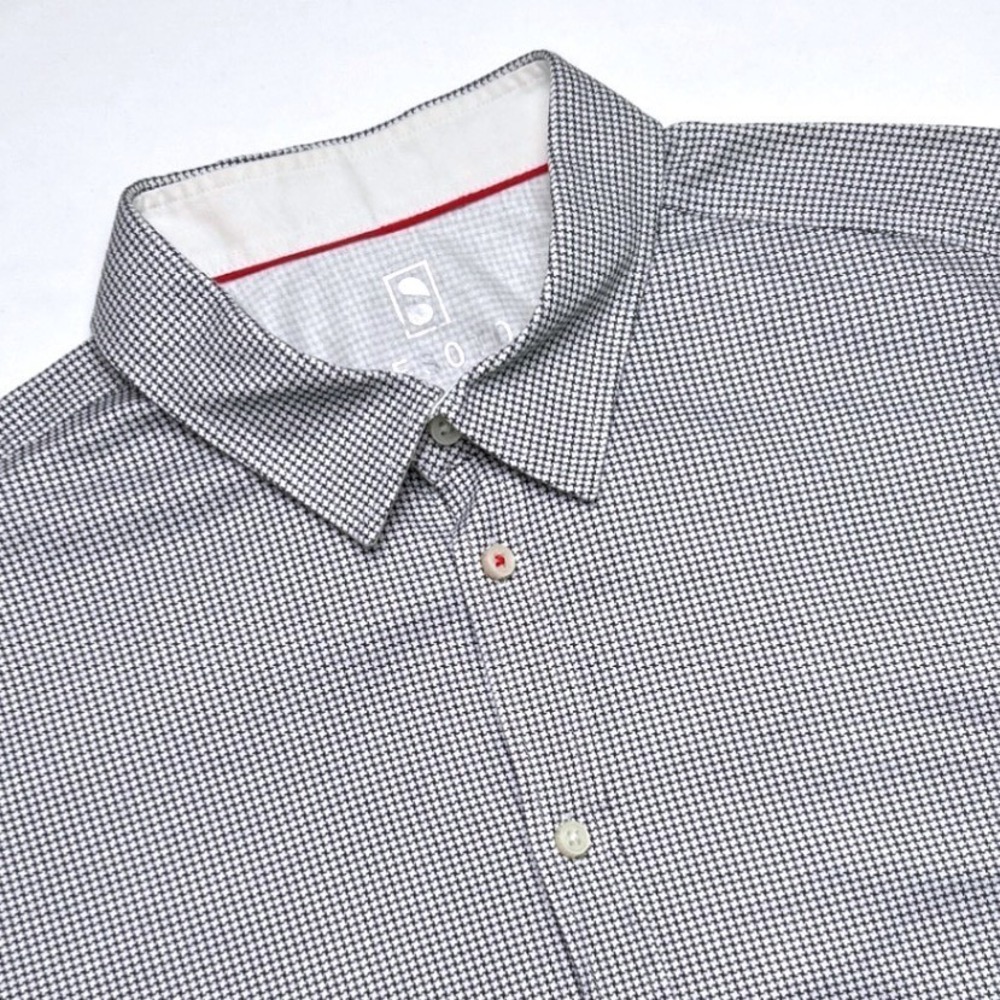 Desoto Men Button Down Shirt Black White XL Micro Houndstooth Jersey Knit Cotton